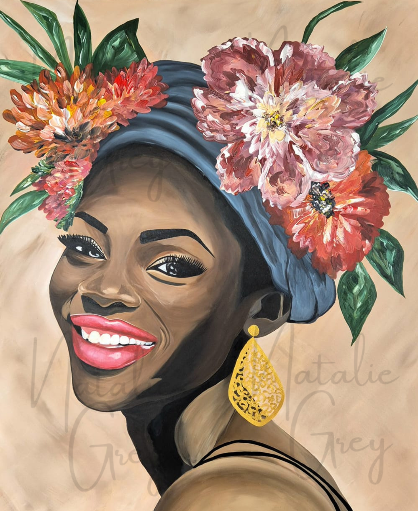 - SOLD - "Smiling African Bloom" - A0 - Acrylic On Canvas - Image 4