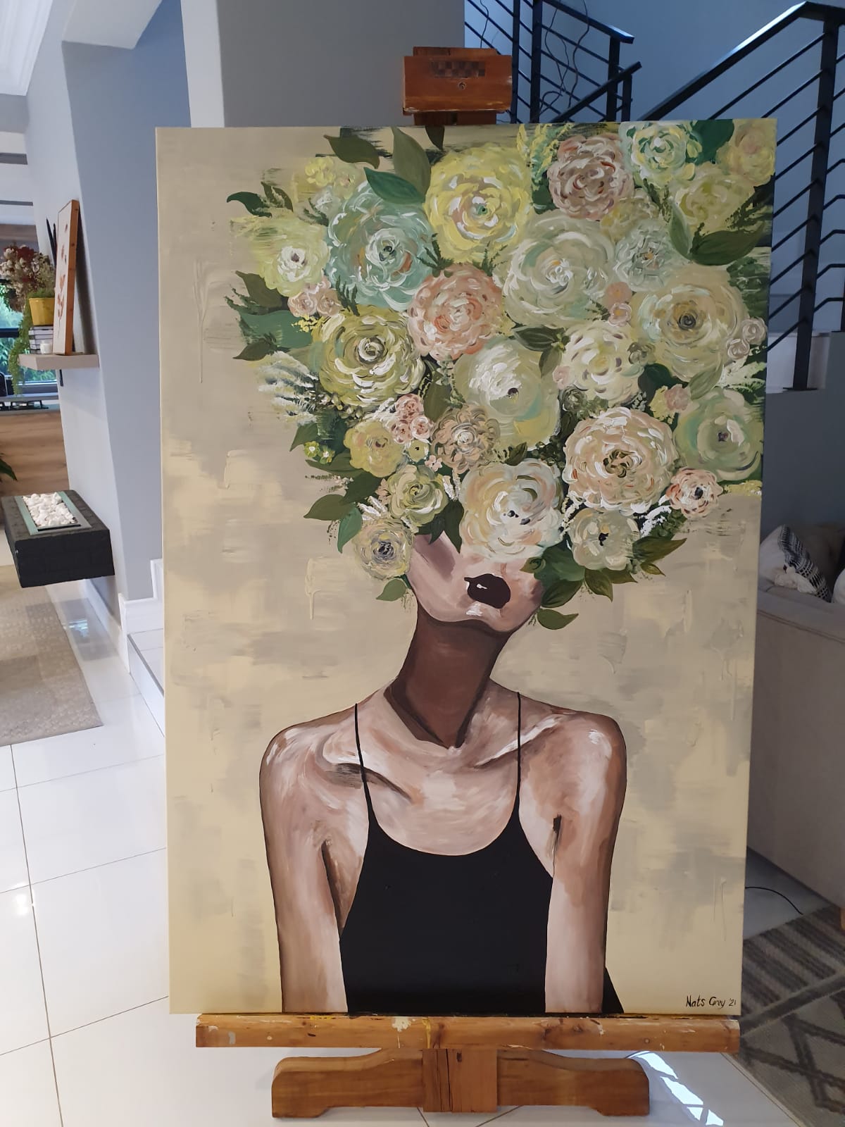'- SOLD - "Her Season To Bloom" - Hand Painted Acrylic on Canvas - 100x150cm - Image 6