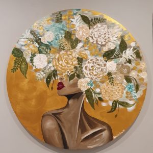 '- SOLD - "Aurelia" - Hand Painted Acrylic on Round Canvas - 90cm