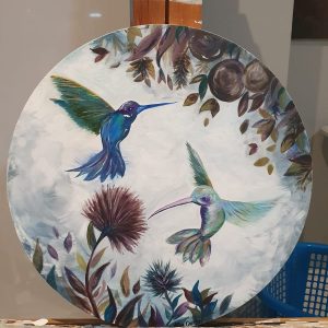 '- SOLD - "Dance With Joy" - Hand painted Acrylic on Round Canvas - 60cm