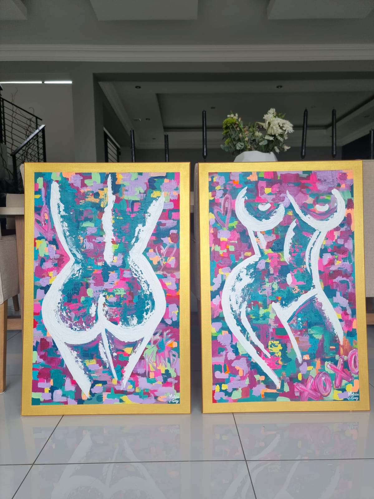 '- SOLD - "Lu's Chambre Romantique" - Set of Two 60 x 90cm - Acrylic on Canvas - Image 5