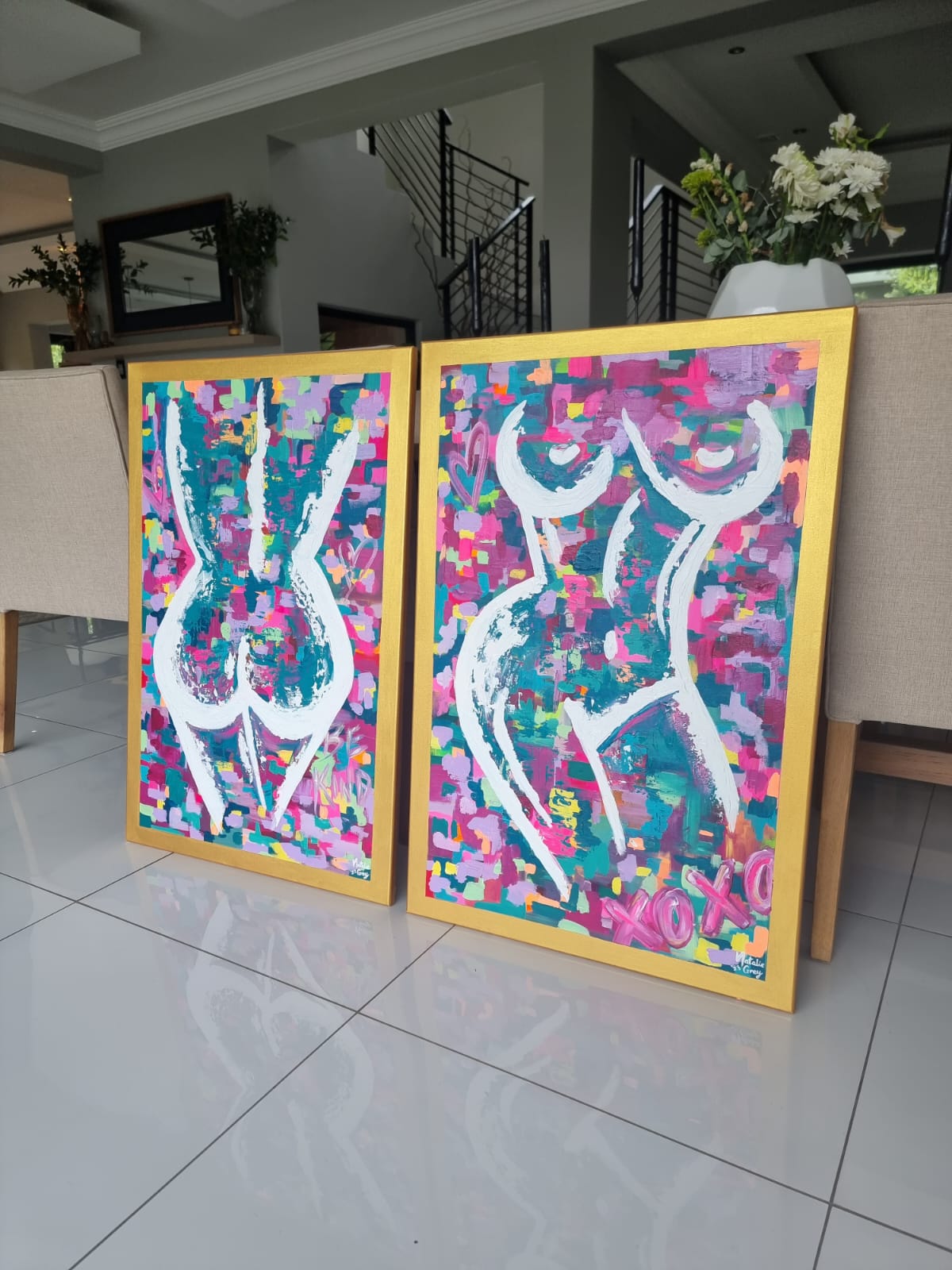 '- SOLD - "Lu's Chambre Romantique" - Set of Two 60 x 90cm - Acrylic on Canvas - Image 4