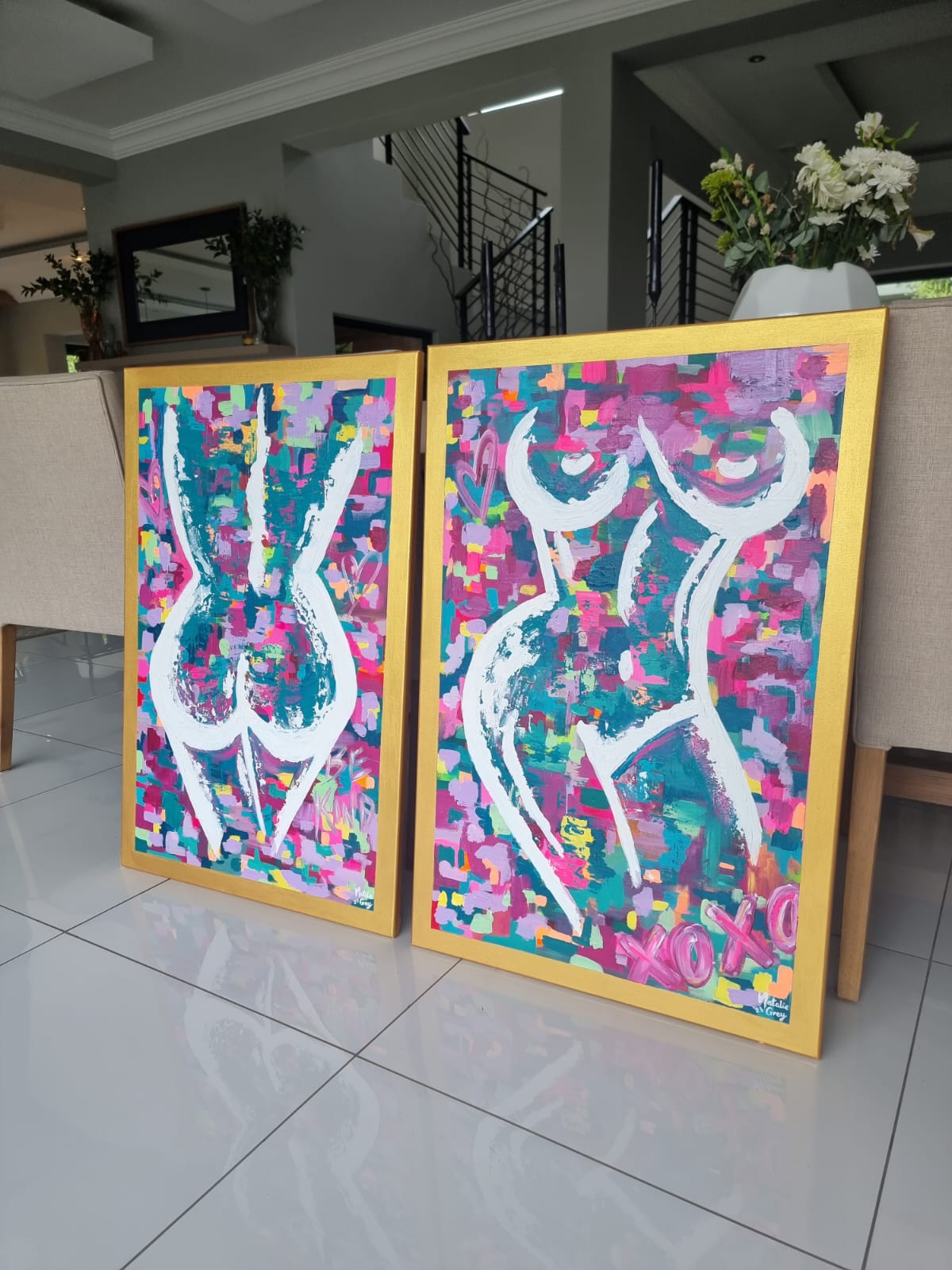 '- SOLD - "Lu's Chambre Romantique" - Set of Two 60 x 90cm - Acrylic on Canvas - Image 3