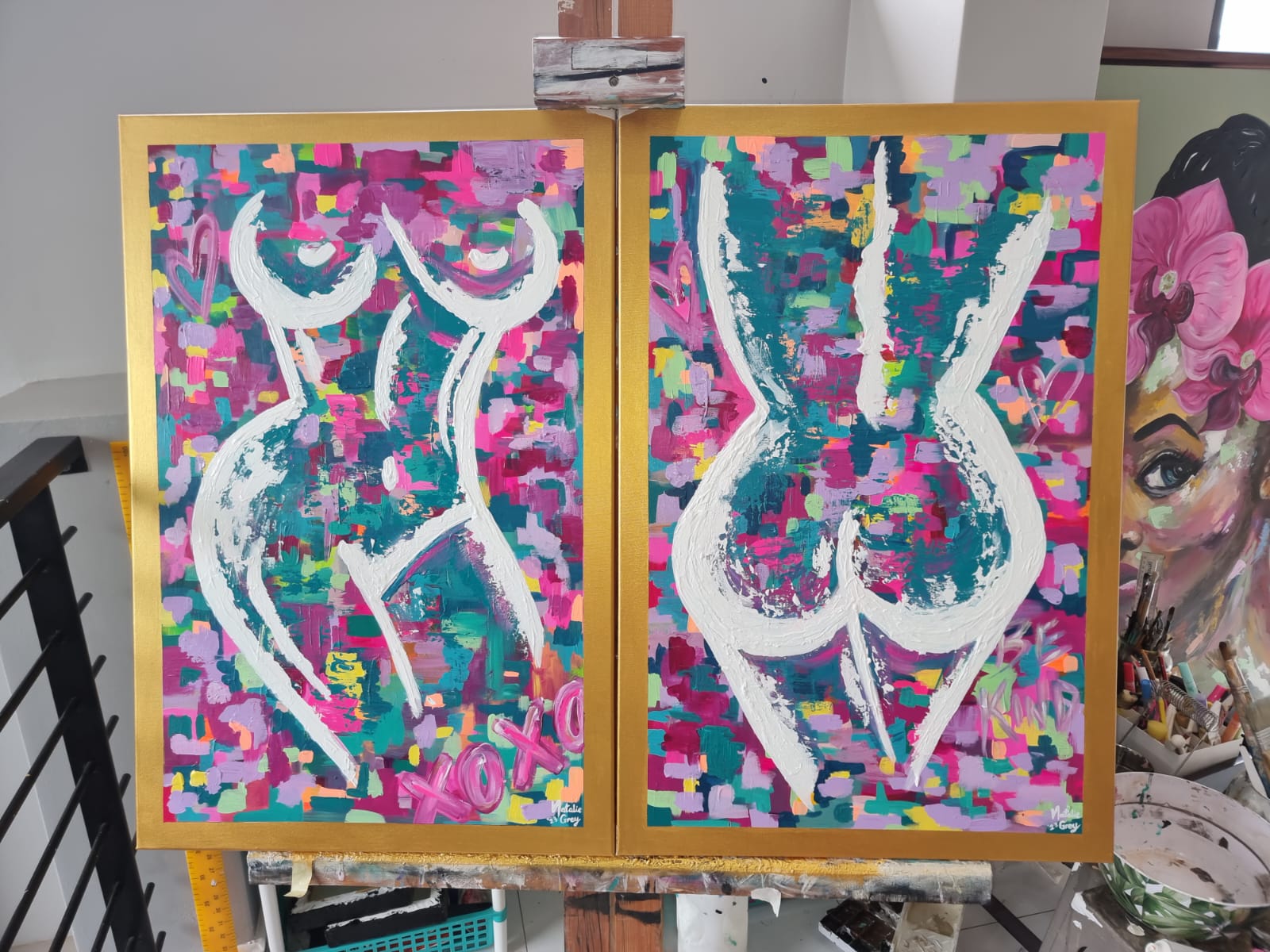 '- SOLD - "Lu's Chambre Romantique" - Set of Two 60 x 90cm - Acrylic on Canvas - Image 2