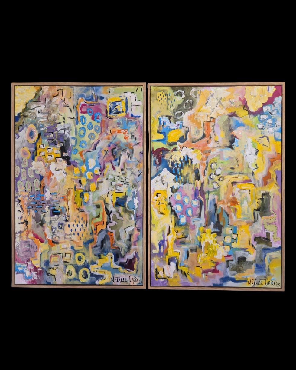 '- SOLD - "Dreaming" - Set Of Two - 40 x 60cm each - Acrylic On Canvas - Framed In Natural Oak - Image 7