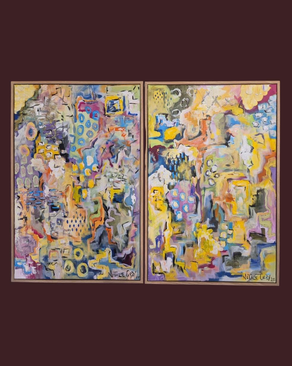 '- SOLD - "Dreaming" - Set Of Two - 40 x 60cm each - Acrylic On Canvas - Framed In Natural Oak - Image 13