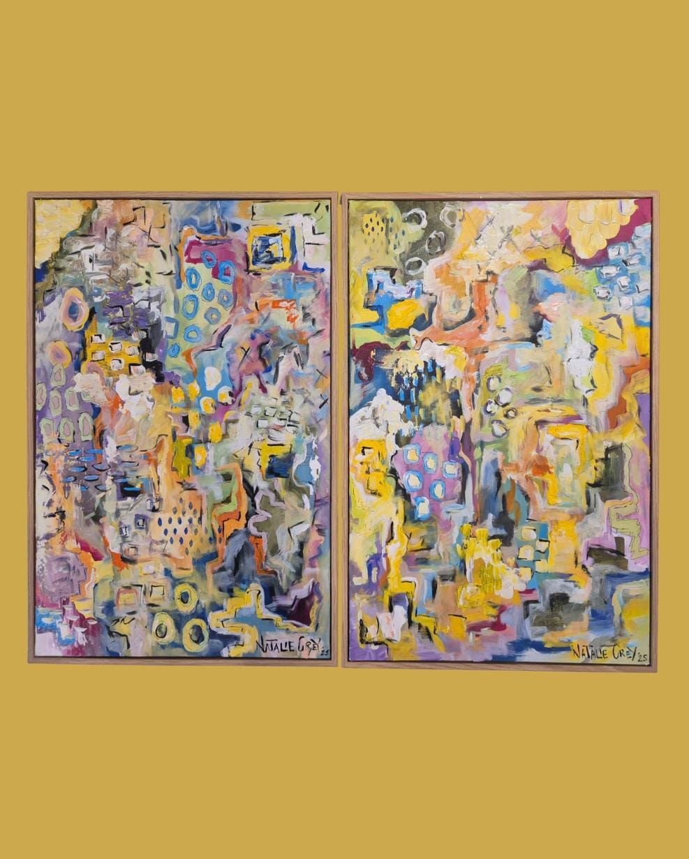 '- SOLD - "Dreaming" - Set Of Two - 40 x 60cm each - Acrylic On Canvas - Framed In Natural Oak - Image 11