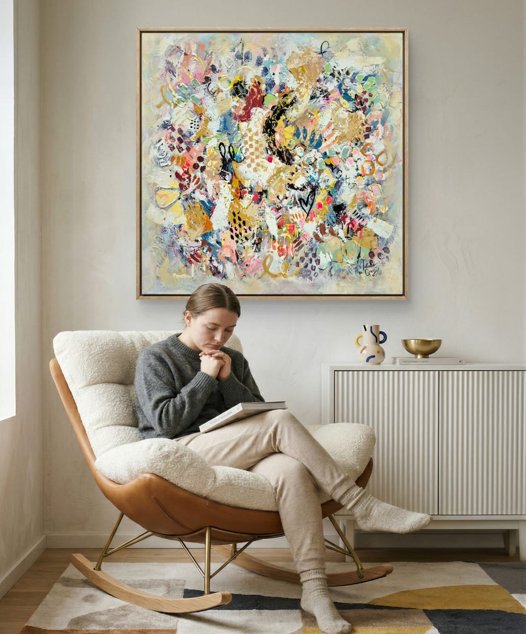 '- SOLD - "Amor" - 100 x 100cm - Acrylic On Canvas - Framed in Light Oak - Image 13