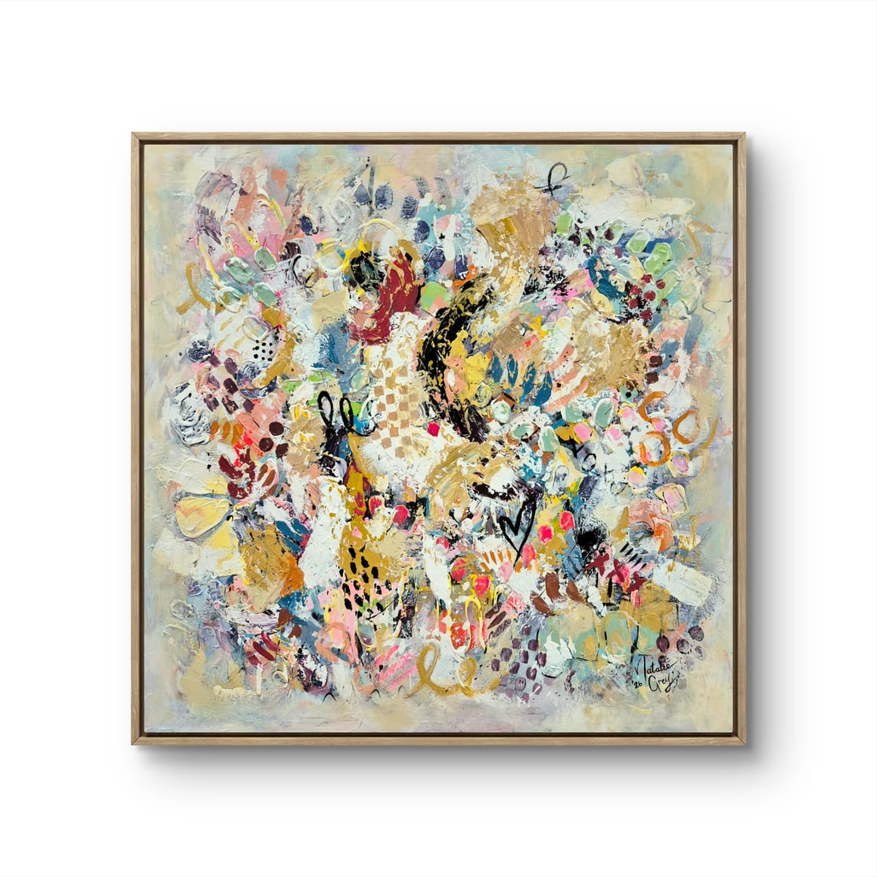 '- SOLD - "Amor" - 100 x 100cm - Acrylic On Canvas - Framed in Light Oak - Image 2