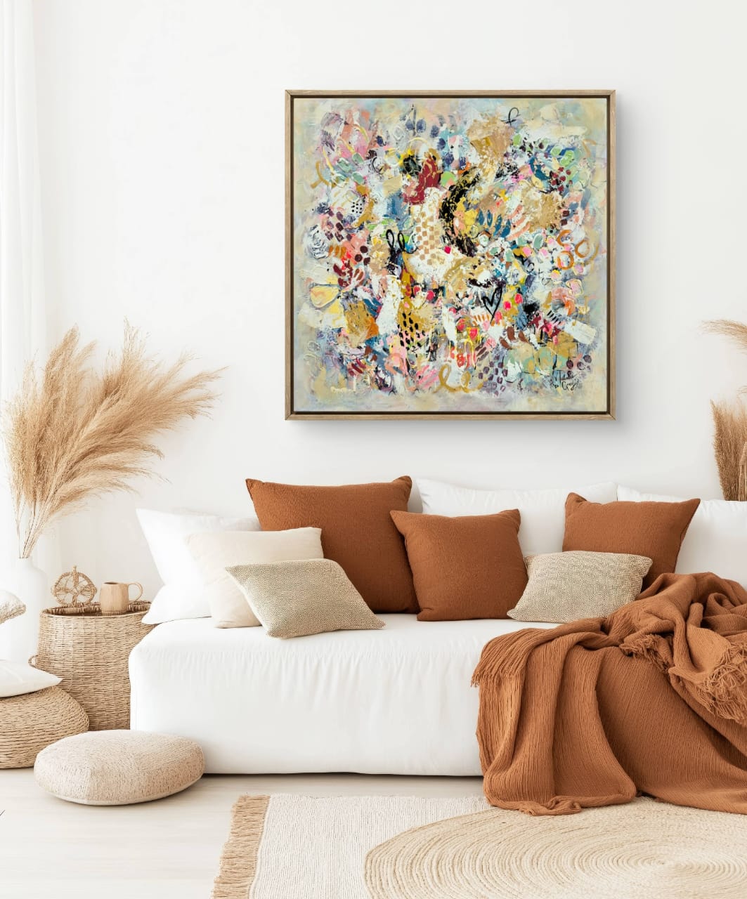 '- SOLD - "Amor" - 100 x 100cm - Acrylic On Canvas - Framed in Light Oak - Image 12