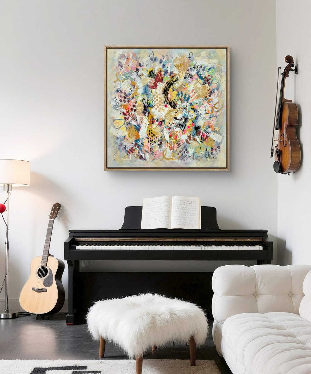 '- SOLD - "Amor" - 100 x 100cm - Acrylic On Canvas - Framed in Light Oak - Image 7