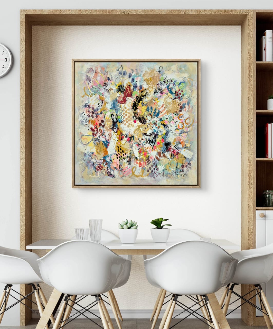 '- SOLD - "Amor" - 100 x 100cm - Acrylic On Canvas - Framed in Light Oak - Image 9
