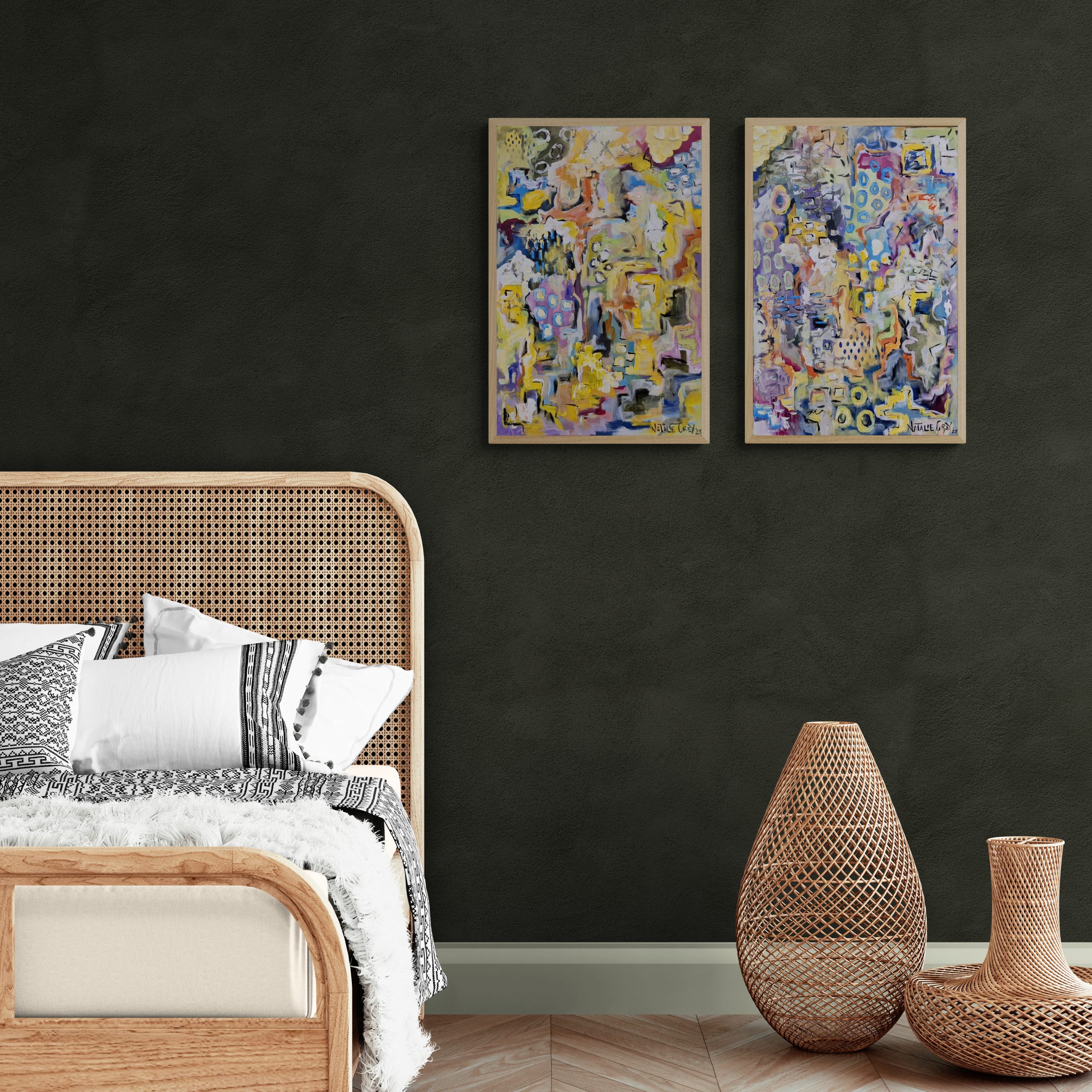 '- SOLD - "Dreaming" - Set Of Two - 40 x 60cm each - Acrylic On Canvas - Framed In Natural Oak - Image 5