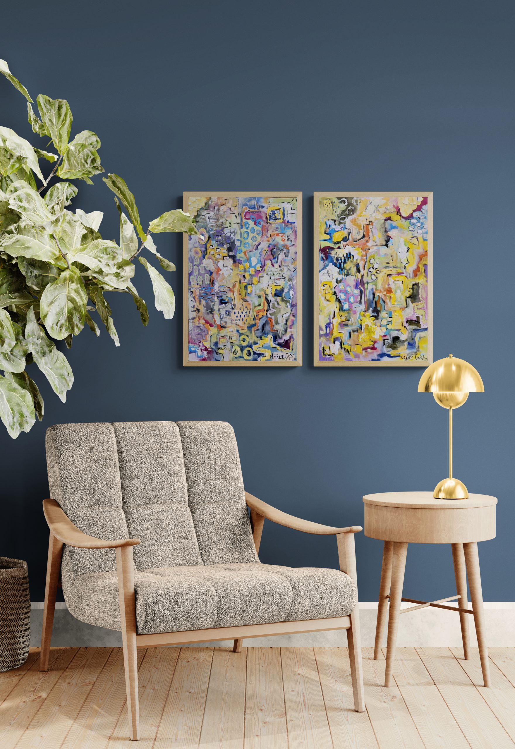 '- SOLD - "Dreaming" - Set Of Two - 40 x 60cm each - Acrylic On Canvas - Framed In Natural Oak