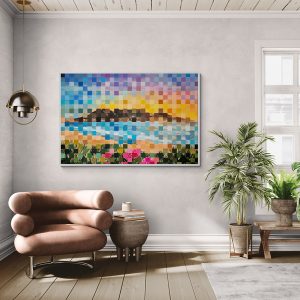 '- SOLD - "Colourful Cape" - 150cm x 100cm - Framed in White Solid Wood Frame - Acrylic On Canvas