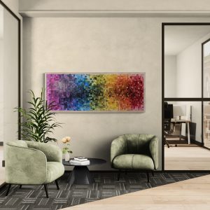 '- SOLD - "Parade Of Colour" - 170 x 70cm - Acrylic On Canvas - Framed in Light Oak -